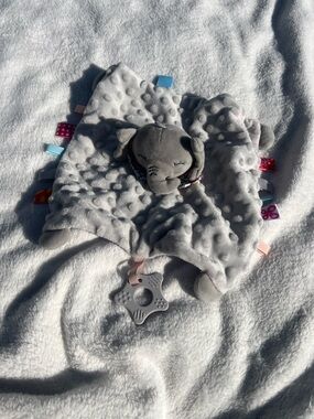 Gray Elephant Lovey Security Blanket with Teether & taggies